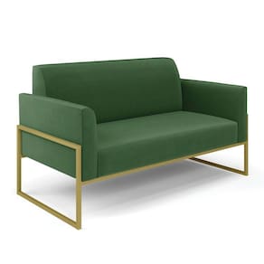 Sofá Namoradeira Base Industrial Alta Dourado Marisa Suede D03 - D\`rossi Cor Verde