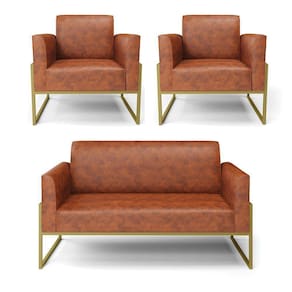 Sofá Namoradeira Com 2 Poltronas Base Industrial Alta Dourado Marisa Corano D03 - D\`rossi Cor Nozes