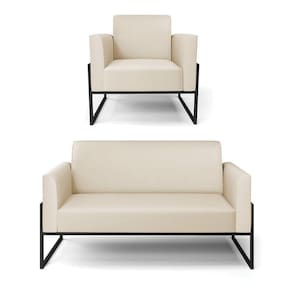 Sofá Namoradeira Com Poltrona Base Industrial Alta Preto Marisa Corino D03 - D\`rossi Cor Bege