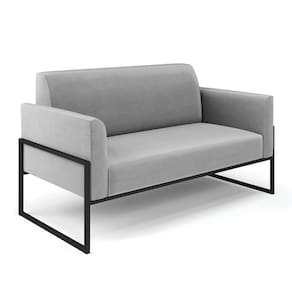 Sofá Namoradeira Base Industrial Alta Preto Marisa Suede Cinza D03 - D\`rossi