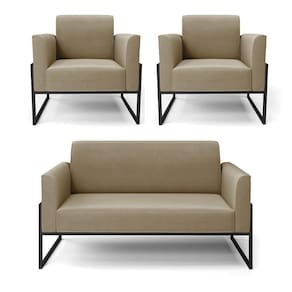 Sofá Namoradeira Com 2 Poltronas Base Industrial Alta Preto Marisa Suede Marrom Rato D03 - D\`rossi