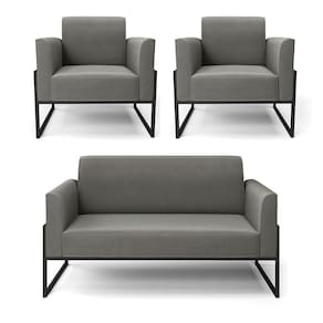 Sofá Namoradeira Com 2 Poltronas Base Industrial Alta Preto Marisa Suede Grafite D03 - D\`rossi