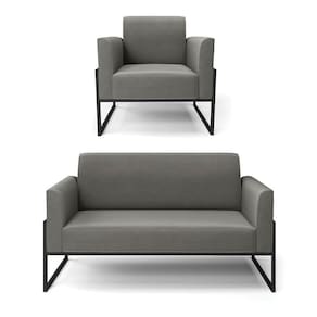 Sofá Namoradeira Com Poltrona Base Industrial Alta Preto Marisa Suede Grafite D03 - D\`rossi
