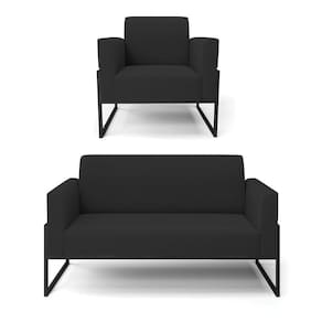 Sofá Namoradeira Com Poltrona Base Industrial Alta Preto Marisa Veludo D03 - D\`rossi Cor Preto