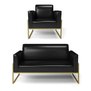 Sofá Namoradeira Com Poltrona Base Industrial Alta Dourado Marisa Corano Preto D03 - D\`rossi