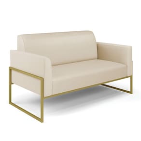 Sofá Namoradeira Base Industrial Alta Dourado Marisa Corino Bege D03 - D\`rossi