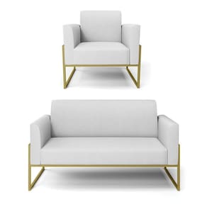Sofá Namoradeira Com Poltrona Base Industrial Alta Dourado Marisa Linho D03 - D\`rossi Cor A05 Cinza