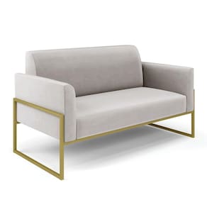 Sofá Namoradeira Base Industrial Alta Dourado Marisa Veludo Cinza D03 - D\`rossi