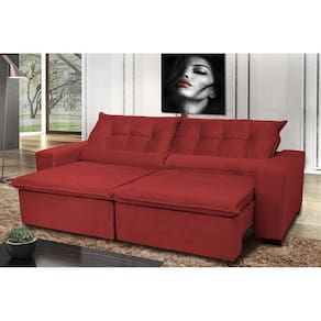 Sofá Montenegro 2,32 Mts Retrátil, Reclinável Com Molas E 2 Almofadas Lombar Tecido Suede Vermelho
