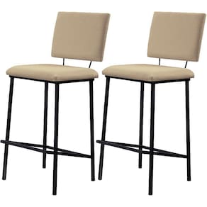 Kit 2 Banquetas Alta Base Em Aço Preto F109 Linho Bege Dmobiliario Bege