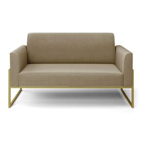Sofá Namoradeira Base Industrial Alta Dourado Marisa Suede D03 - D\`rossi Cor Marrom Rato