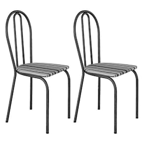 Kit 2 Cadeiras De Cozinha Texas Estampado Listrado Pés De Ferro Cromo Preto - Pallazio