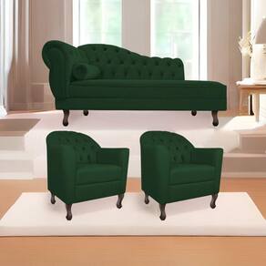 Kit Diva Recamier Diana 185Cm Lado Direito E 02 Poltronas Julia Suede - Doce Sonho Móveis Verde