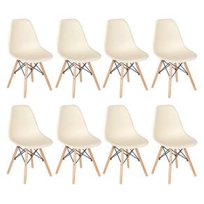 Kit 8 Cadeiras Charles Eames Eiffel Dsw Com Pés De Madeira Clara Creme Creme