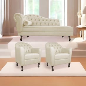 Kit Diva Recamier Diana 185Cm Lado Direito E 02 Poltronas Julia Linho - Doce Sonho Móveis Bege