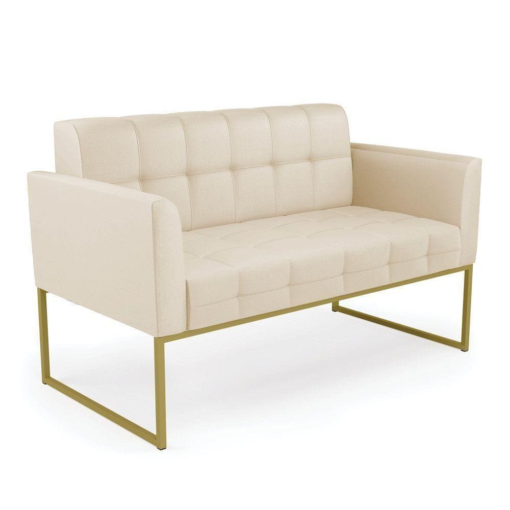 Sofá Namoradeira Elisa Corino Base Metálica Industrial Dourado - D`rossi Cor Bege