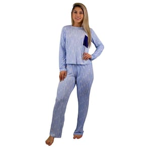 Pijama Cordas Bolso Marinho Longo Inverno Frio Dormir Manga