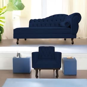 Kit Diva Recamier Diana 160cm Lado Esquerdo e 01 Poltrona Classic Suede Azul Marinho