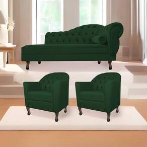 Kit Diva Recamier Diana 185Cm Lado Esquerdo E 02 Poltronas Julia Suede - Doce Sonho Móveis Verde