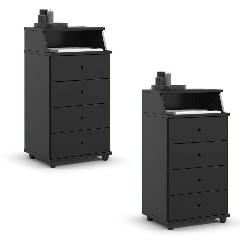 Conjunto de 2 Mesa de Cabeceira Luxo II New com 4 Gavetas