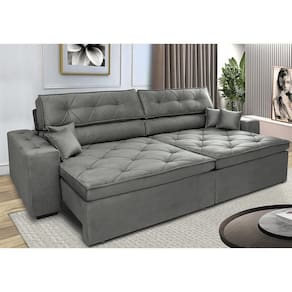 Sofá Retrátil E Reclinável 2,92m Com Molas Cama Inbox Estilo Suede Velusoft Cinza