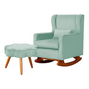 Poltrona C/ Puff Balanço Amamentação Aurora Veludo Acqua - LM DECOR