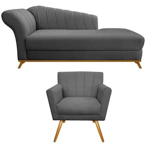 Kit Diva Recamier Vanessa 185cm Lado Direito E 01 Poltrona Laura Suede Cor Cinza