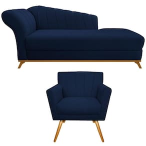 Kit Diva Recamier Vanessa 140cm Lado Direito E 01 Poltrona Laura Suede Cor Azul Marinho