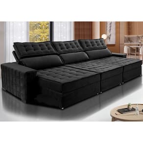 Sofá Retrátil E Reclinável 3,85M Cama Inbox Big Star Com SoftgelD40 Velupluma Preto
