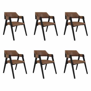 Kit 6 Cadeiras Sala De Jantar E Jogos Carteados Madeira Maciça Poker Pu Caramelo-preto
