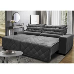 Sofá 2,32m Retrátil E Reclinável Com Molas Cama Inbox Plus Tecido Suede Velusoft Cinza