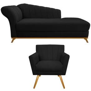 Kit Diva Recamier Vanessa 140cm Lado Direito E 01 Poltrona Laura Suede Cor Preto