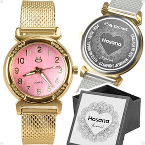 Relogio Feminino Aço Inox Dourado Silicone Banhado + Caixa