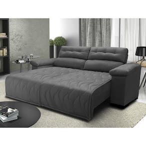 Sofá 2,62m Retrátil E Reclinável Com Molas Cama Inbox Top Tecido Suede Velusoft Cinza