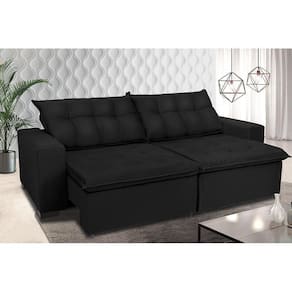Sofá Retrátil E Reclinavel Oklahoma 2,32 Mts Com Molas E Pillow No Assento Tecido Suede Preto