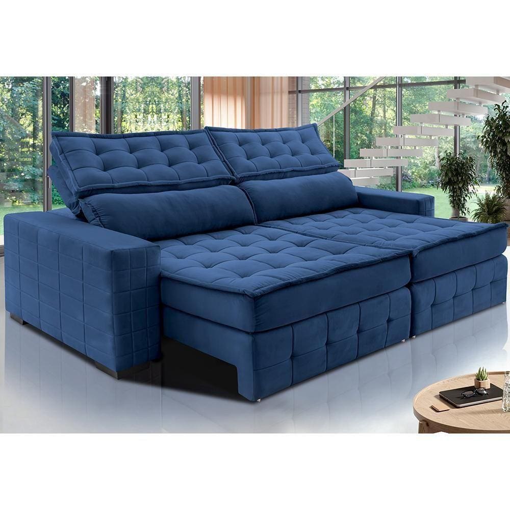 Sofá Retrátil E Reclinável 2,35M Cama Inbox Big Puffer Com Softgel D40 Velupluma Azul
