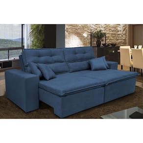 Sofá Cairo 3,12m Retrátil, Reclinável Tecido Suede Azul