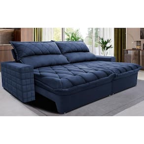 Sofá Retrátil E Reclinável 2,35m Molas Ensacadas Cama Inbox Elegance Com Thermogel Velusoft Azul