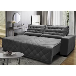 Sofá 2,02m Retrátil E Reclinável Com Molas Cama Inbox Plus Tecido Suede Velusoft Cinza