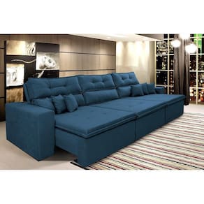 Sofá Cairo 4,12m Retrátil, Reclinável Tecido Suede Azul