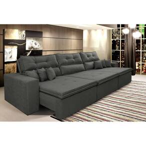 Sofá Cairo 3,82m Retrátil, Reclinável Tecido Suede Cinza