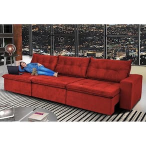Sofá Austrália 4,12 Mts Retrátil, Reclinável Com Molas E Pillow No Assento Tecido Suede Vermelho