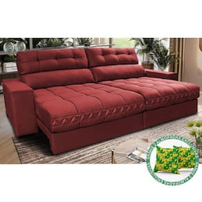 Sofá Retrátil E Reclinável 2,52m Molas Ensacadas Cama Inbox Brasil Velusoft Vermelho