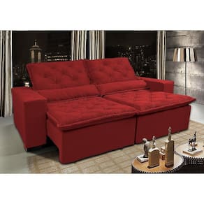 Sofá Lisboa 3,12m Retrátil, Reclinável, Molas No Assento Tecido Suede Velusoft Vermelho - Cama Inbox