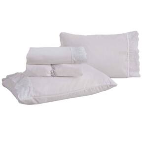 Jogo de Cama Queen Bordado Inglês Rozac Golden Branco (2 Lençois e 2 Fronha)