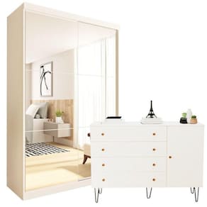 Conjunto Guarda-Roupa Solteiro 2 Portas de Correr e Cômoda 1 Porta 4 Gavetas Branco