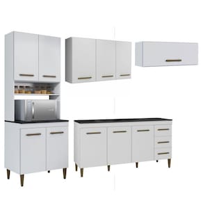 Conjunto Paneleiro 4 Portas Balcão 3 Portas Aéreo 3 Portas e 1 Aéreo basculante Branco