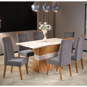 Conjunto Sala de Jantar Mesa Plata 6 Cadeiras Cristal Viero