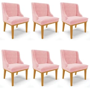 Kit 6 Cadeiras Estofadas Para Sala De Jantar Castanho Lia Suede Rosa Bebê - Ibiza
