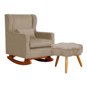 Poltrona C/ Puff Balanço Amamentação Aurora Suede Cappuccino - LM DECOR